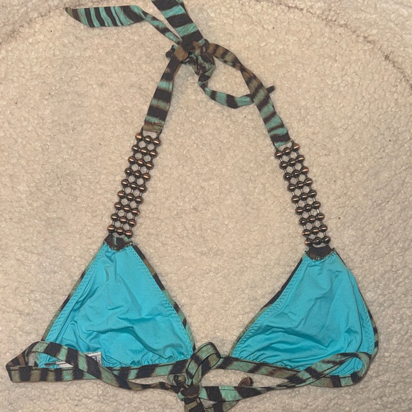 Beach Bunny Turquoise and Brown Zebra Bikini Top - Picture 4 of 4